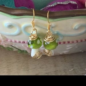 Mushroom Earrings lamp glass gold 925.